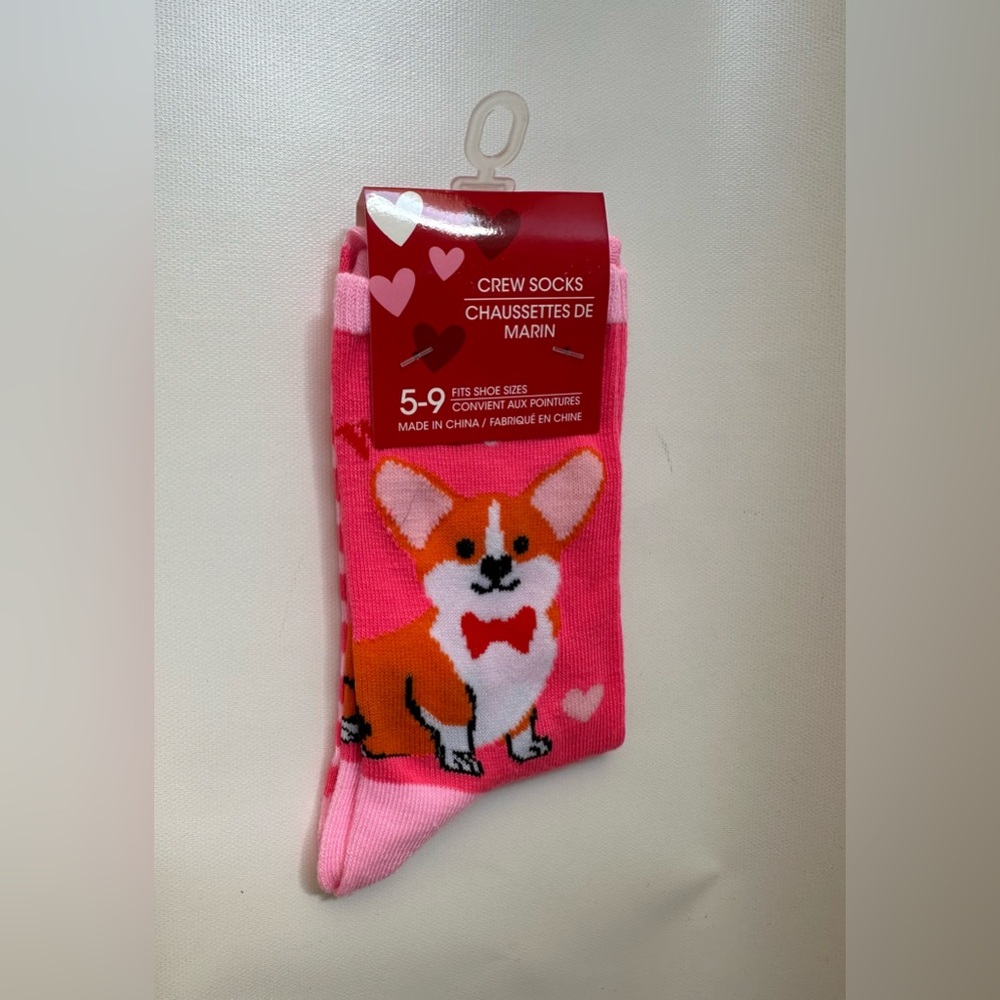 Brand New “I Woof You” Corgi Bow tie Crew Socks. Size 5-9
